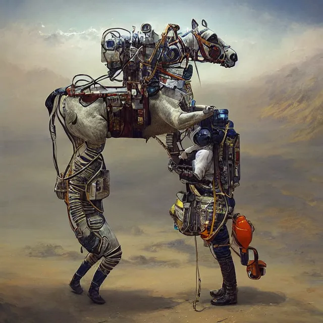 Prompt: astronaut crawling with horse instead of backpack, industrial sci - fi, by mandy jurgens, ernst haeckel, james jean