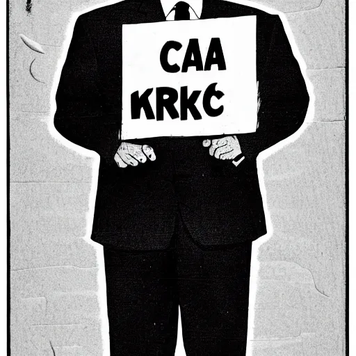 Prompt: a line - traced photograph of lalo alcaraz, wearing a business suit, holding a sign with i'm kwel! written on it, mad magazine, heavy metal magazine, casagrandes, tonal, detail, elaborate, drawing, chinese caligraphy, black ink on white paper