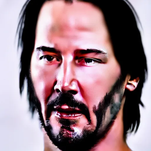 Prompt: keanu reeves looking proud of me, photograph, hyperrealism, 4k, golden hour, medium closeup