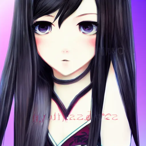 Image similar to full headshot portrait of a girl with long black hair, drawn by ATDAN, by Avetetsuya Studios, attractive character, colored sketch anime manga panel, trending on Pixiv