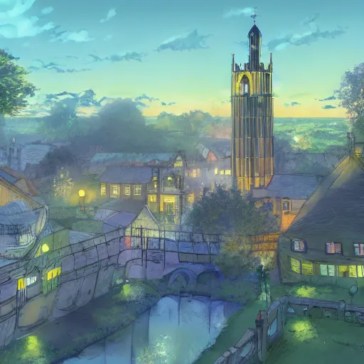 Image similar to The Town of Norwich, Fairy Britain, Anime concept art by Makoto Shinkai