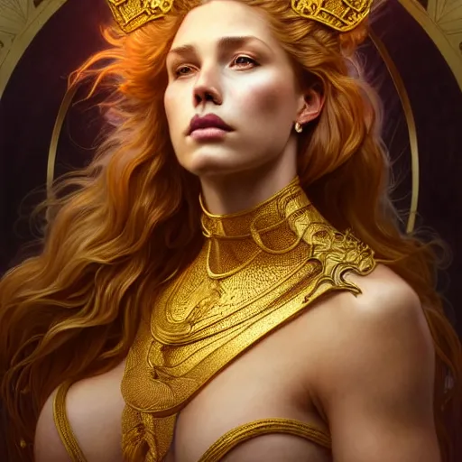 Prompt: majestic lioness queen as a beautiful woman. d & d, portrait, highly detailed, digital painting, trending on artstation, intricate details, energetic mood, golden ratio composition, concept art, sharp focus, illustration, art by artgerm and greg rutkowski and alphonse mucha and magali villeneuve, 8 k, 4 k,