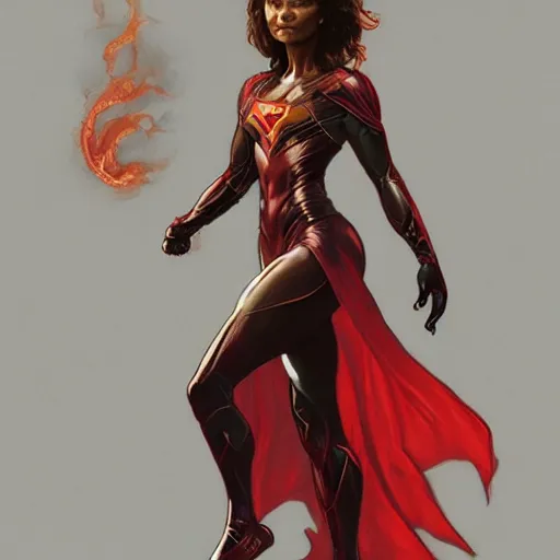 Prompt: full figure ultra realistic illustration, thandie newton as demonic supergirl, intricate, elegant, highly detailed, digital painting, artstation, concept art, smooth, sharp focus, illustration, art by artgerm and greg rutkowski and alphonse mucha