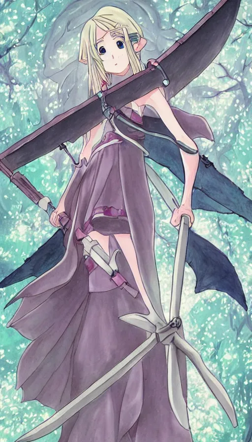 Prompt: a beautiful link drawing of the being death as a cute anime girl with a giant scythe from a studio ghibli film inspired by the death tarot card, dark vibes, pastel colors