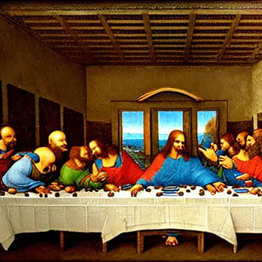 Image similar to leonardo da vinci's the last supper with the minions,