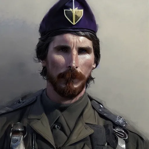 Prompt: Christian Bale as a soldier, closeup character art by Donato Giancola, Craig Mullins, digital art, trending on artstation