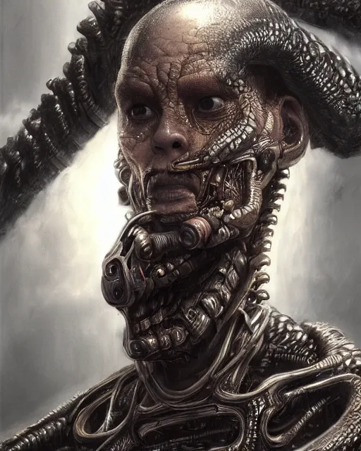 Image similar to realistic portrait beautiful detailed matte painting of cinematic movie scene jet li mutate into cyborg snake. horror, created by gustave dore and greg rutkowski, high detailed, smooth draw, synthwave neon retro, intricate, realistic proportions, dramatic lighting, trending on artstation.