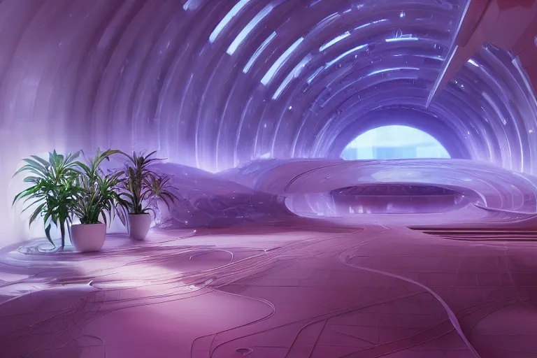 Image similar to extremely detailed awe stunning beautiful futuristic smooth curvilinear apartment interior, translucent orbs, hyper real, house plants, 8k, colorful, 3D cinematic volumetric light, atmospheric light, studio ghibli inspired, high contrast, epic composition, sci-fi, dreamlike, surreal, angelic,