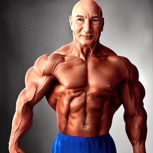 Prompt: digital painting of bodybuilder captain jean - luc picard, smooth, elegant, sharp focus, highly detailed