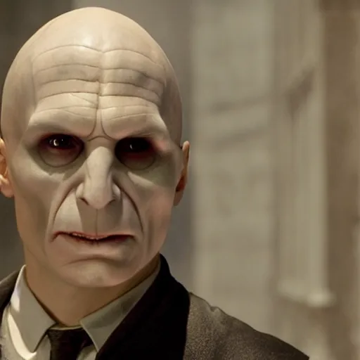 Image similar to Voldemort played by the actor Leonardo di Caprio, movie still