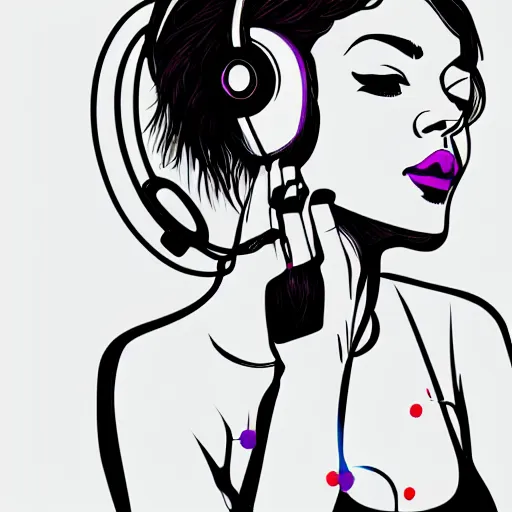 Image similar to a beautiful illustration of a woman in with headphones dancing by jason brooks, hed kandi, adobe illustrator