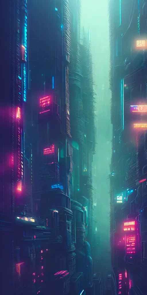Image similar to epic cyberpunk cityscape, blade runner, james guilleard, beeple, laurie greasley, dan mcpharlin, ornate, dynamic, particulate