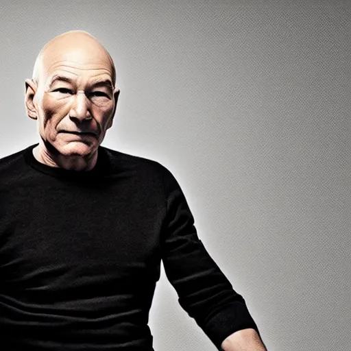 Prompt: patrick stewart wearing beats headphones, advertising campaign photo shoot, cool pose, poster