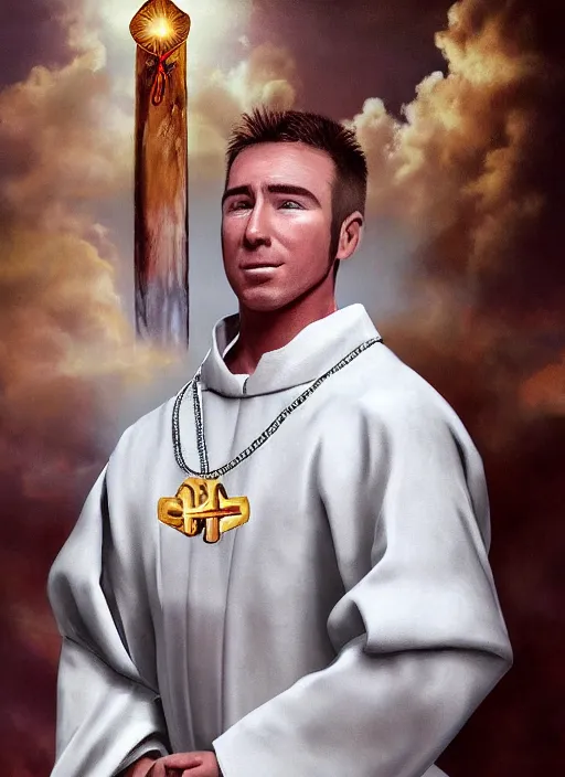 Prompt: billy herrington priest, 4 k, real life photo, photorealistic, high details, detailed face, priest uniform, detailed portrait