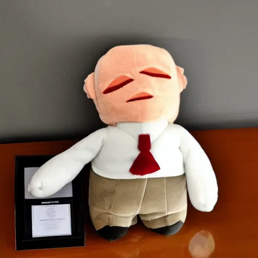 Image similar to a cute fumo plush of a war criminal on trial at the hague