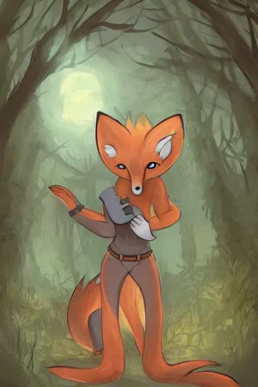 Image similar to a pretty medieval anthropomorphic fox with a fluffy tail in the forest, comic art, trending on furaffinity, cartoon, kawaii, backlighting, furry art!!!, warm shading, concept art, radiant light