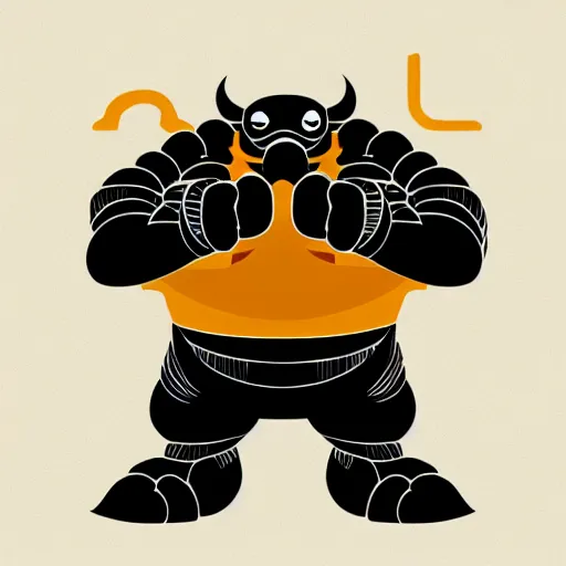 Image similar to kaiju fighting a one eyed ogre modern flat design style illustration with line elements