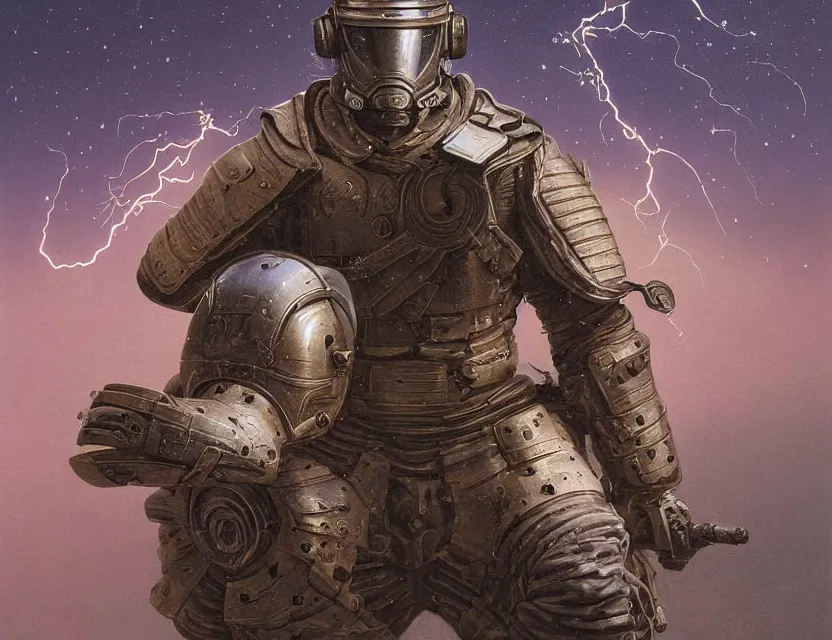 Prompt: a detailed portrait painting of a bounty hunter in combat armour and visor. cinematic sci-fi poster. Flight suit, accurate anatomy. Samurai influence, fencing armour. portrait symmetrical and science fiction theme with lightning, aurora lighting. clouds and stars. Futurism by beksinski carl spitzweg moebius and tuomas korpi. baroque elements. baroque element. intricate artwork by caravaggio. Oil painting. Trending on artstation. 8k