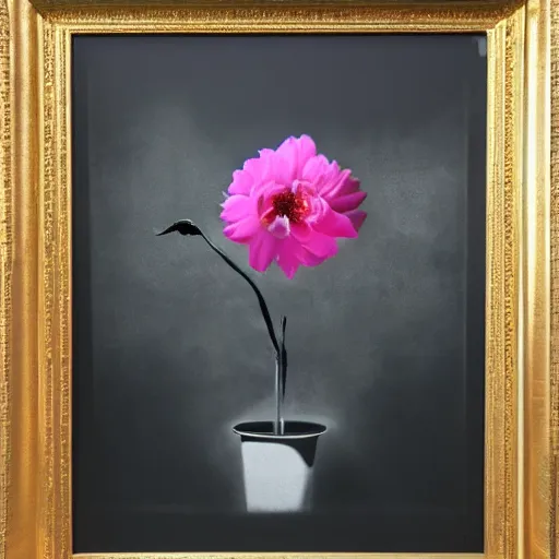 Image similar to banksy as last flower on earth, hyperrealistic, no duplicate content, left align