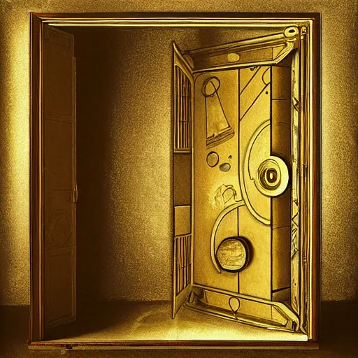 Image similar to golden ratio, photo realism, space astronaut opening door that shows space and time created by leonardo davinci with extra detail, epic.