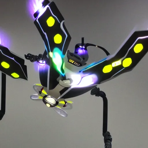 Image similar to robotic bees, cybernetic, led wings