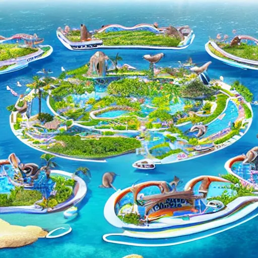 Prompt: Extremely cute!!! dolphin city, designed by dolphins, ran by dolphins