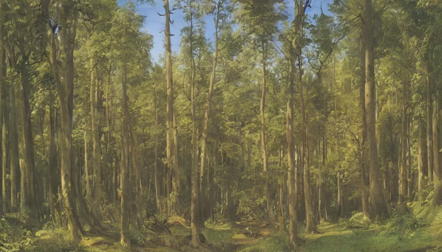 Prompt: a beautiful forest illustrated by eugene von guerard, ivan shishkin, john singer sargent