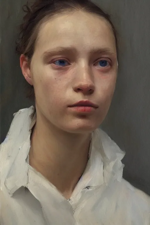 Image similar to beautiful clean oil painting portrait study by borremans, detailed, stunning, realistic, skin color