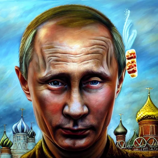 Image similar to portrait of ( ( ( vladimir putin ) ) ) inapocalyptic russia with icecream, hyperrealistic, digital concept art, sharp focus, 3 5 mm film, caricature illustration, art by magic realism, art by josephine wall, art by huang guangjian, art by viktoria gavrilenko, art by amanda sage, trending on artstation