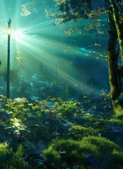 Prompt: beauteous sumptuous, with incredible iridescent pearlescent voluminous fluorescent neon indirect soft glow cinematic lighting, crystalline masterpiece incrustations, hyperdetailed features, movie still, intricate, octane render, cinematic forest lighting, unreal engine, crepuscular rays, god rays