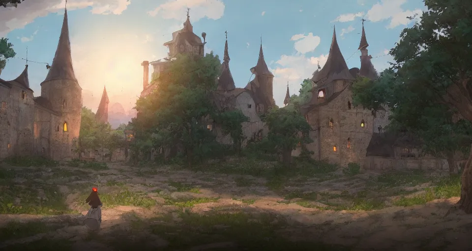 Image similar to Makoto Shinkai inspired medieval village