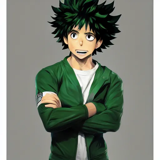 Prompt: Hyper realistic Izuku Midoriya, Greg Rutkowski