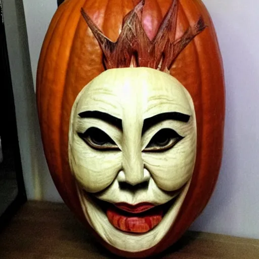 Image similar to gourd carved to look like the face of amber heard