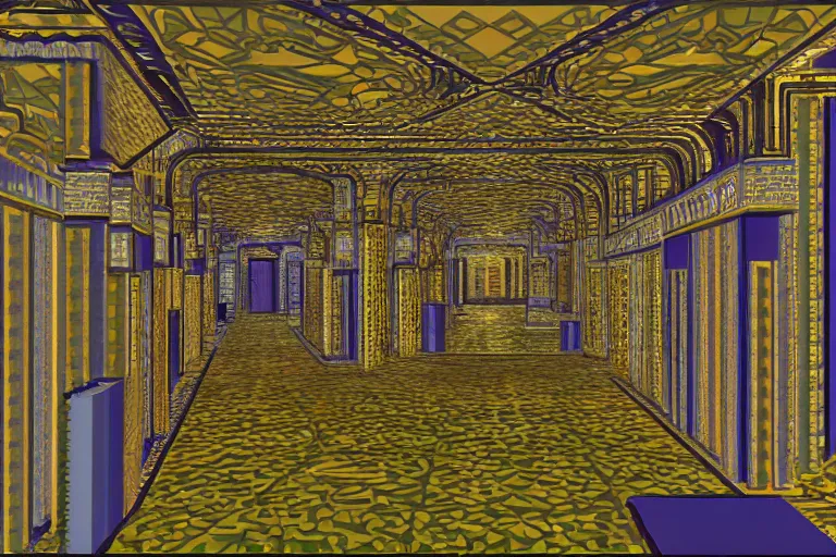 Image similar to hall of mirrors, art deco, ps 1 graphics