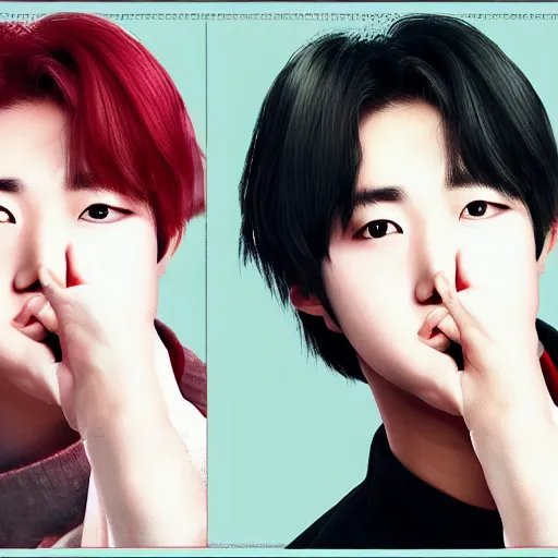 Image similar to Jin from BTS sending a kiss to the camera, digital art