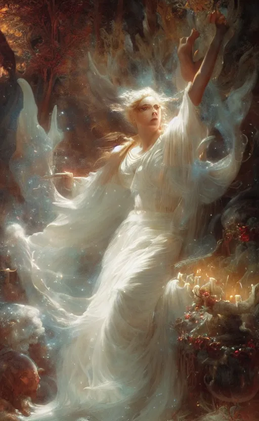 Prompt: wizard casting a powerful frost spell by adrian smith and delphin enjolras and daniel f. gerhartz and pierre auguste cot