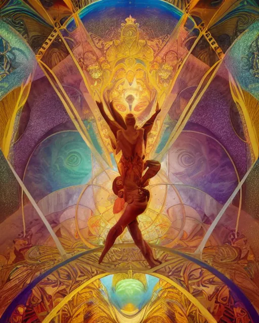 Image similar to a cirque du soleil in a morning dreamland, coherent design, symmetrical, vivid color, complementary color, golden ratio, detailed, sharp lines, intricate, rainbowshift, by james gurney, by brian froud, by peter mohrbacher, by alphonse mucha, by maxfield parrish, by karol bak, deviantart, octane render