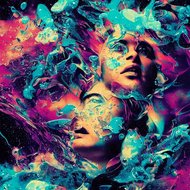 Image similar to queen in a chaotic storm of liquid smoke multicolor splash portrait, by petros afshar, sabbas apterus, brian sum, ross tran, tom whalen, shattered diamond, bubbly underwater scenery, radiant light