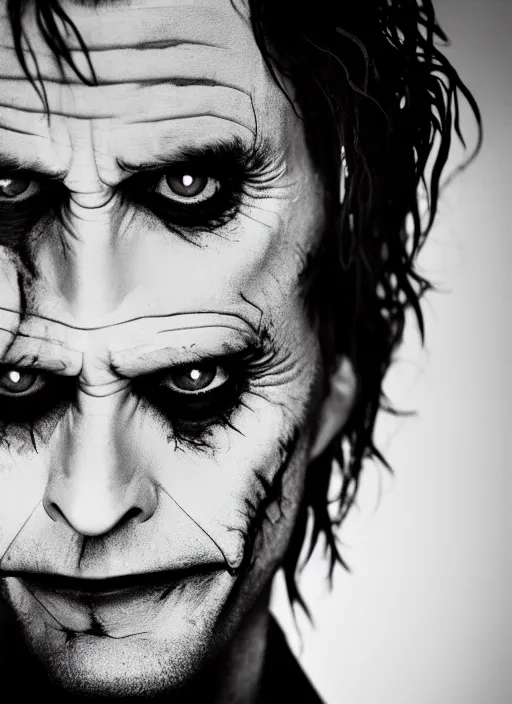 Prompt: photo of David Tennant as the Joker by Lee Jeffries and Eolo Perfido, head shot, detailed, award winning, Sony a7R, trending on artstation