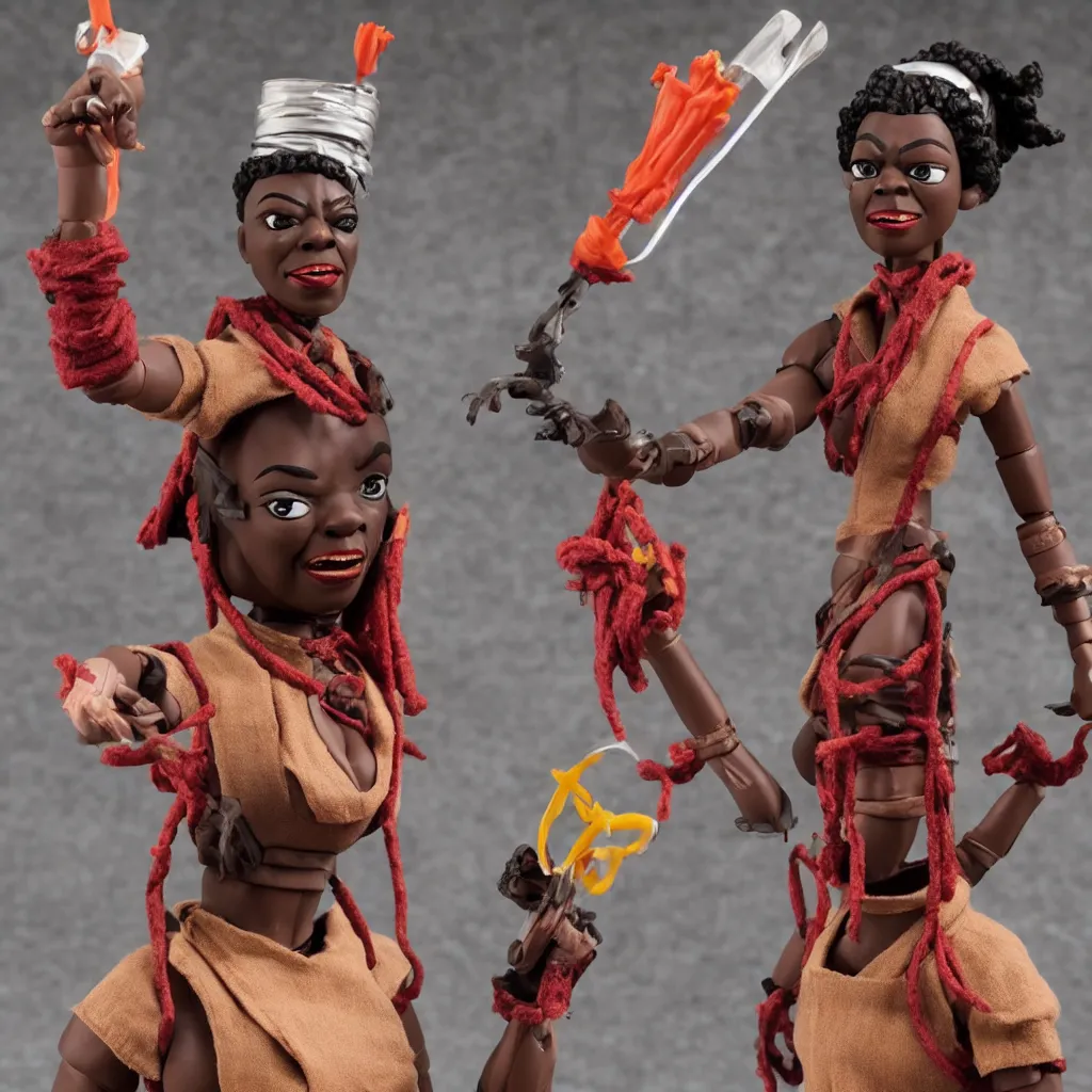 Prompt: maya angelou cosplay kunta kinte, stop motion vinyl action figure, plastic, toy, butcher billy style