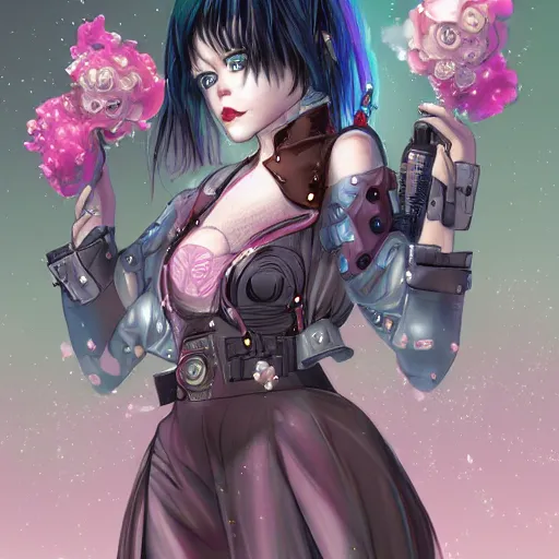 Image similar to Cyberpunk magical girl, by Tsuguharu Foujita