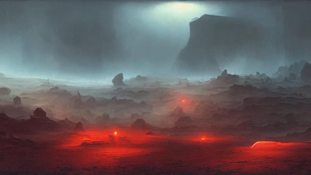 Image similar to otherworldly atmosphere of an alien planet by arthur haas and bruce pennington and john schoenherr, cinematic neon lights matte painting, zaha hadid building, 8 k realistic, stormy rainfall, dark moody colors