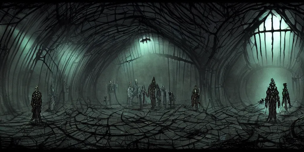 Image similar to the underground of zaun from the netflix series arcane, dark atmosphere, dystopian, in the style of arcane