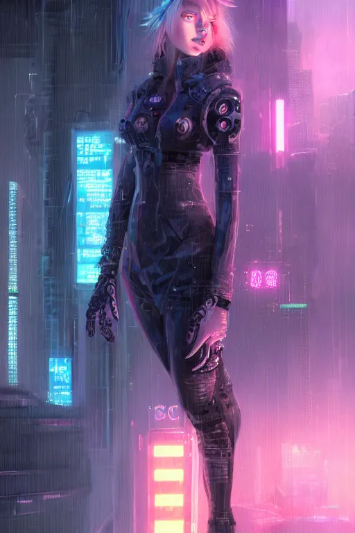 Image similar to portrait futuristic talented cyberpunk female Alchemist, in futuristic stormy heavy snowy thunder tokyo rooftop Enchantment cyberpunk night, ssci-fi, fantasy, intricate, very very beautiful, elegant, neon light, highly detailed, digital painting, artstation, concept art, soft light, hdri, smooth, sharp focus, illustration, art by tian zi and craig mullins and WLOP and alphonse mucha