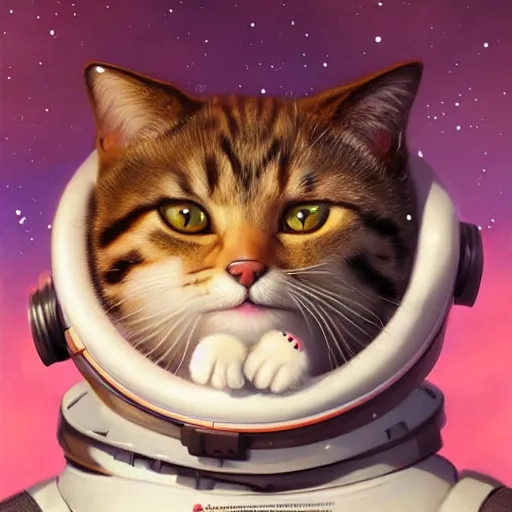 Prompt: head and shoulders masterpiece portrait of a cute adorable cat wearing a spacesuit, surreal background, digital art by krenz cushart,, moebius, greg rutkowski, zabrocki, karlkka, jayison devadas, phuoc quan, trending on artstation, 8 k, cgsociety,