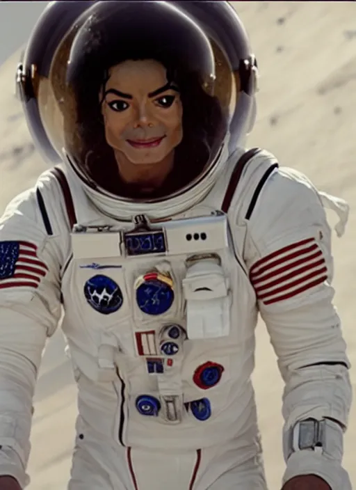 Image similar to film still of michael jackson as an astronaut in the movie the martian, full-shot, 4k