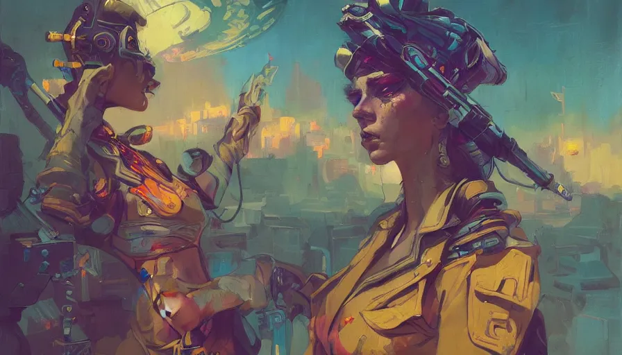 Image similar to psychedelic cyberpunk stylish woman soldier, allegorical style, by peter mohrbacher, jeremy mann, francoise nielly, van gogh, ross tran, beautiful, award winning scenery