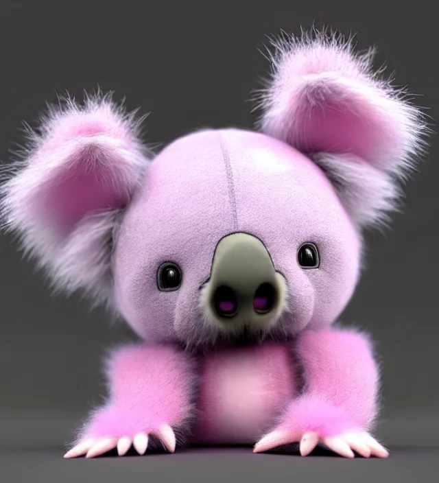 Prompt: high quality 3 d render hyperrealistic very cute small pink koala dj, fog, steam, smoke, plush mascot, short spiky dense fluffy smooth hair, photo from the side, pink fluffy fur, 1 5 0 mm, beautiful natural soft light, rim light, smooth background, artstation, ultra detailed, elegant, ultra detailed, metallic armor, octane render