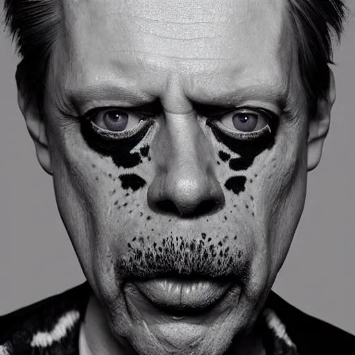 Prompt: a close - up portrait photo of steve buscemi cosplaying as a poison frog by erwin olaf