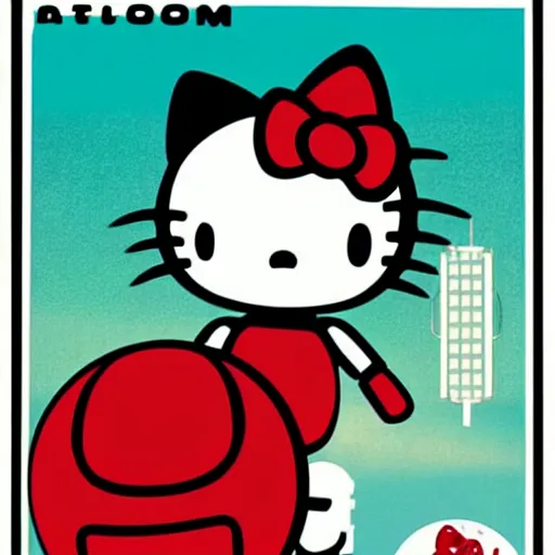 Prompt: criterion collection Poster art for the film Robo Hello Kitty Astro boy goes to Space sticker design vector